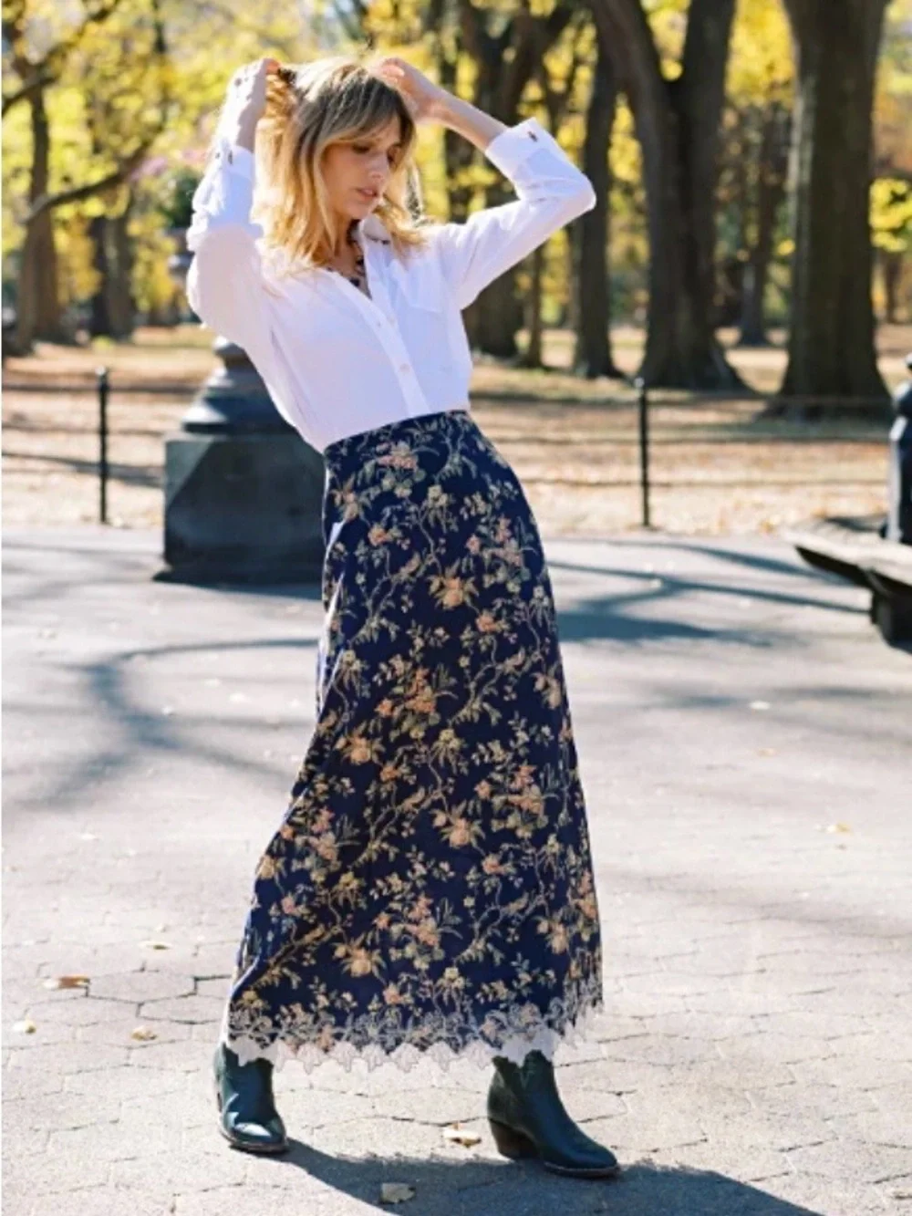 Mason’s Daughter Blue Pink Floral Lace Hem Maxi Skirt Small Cottagecore Prairie